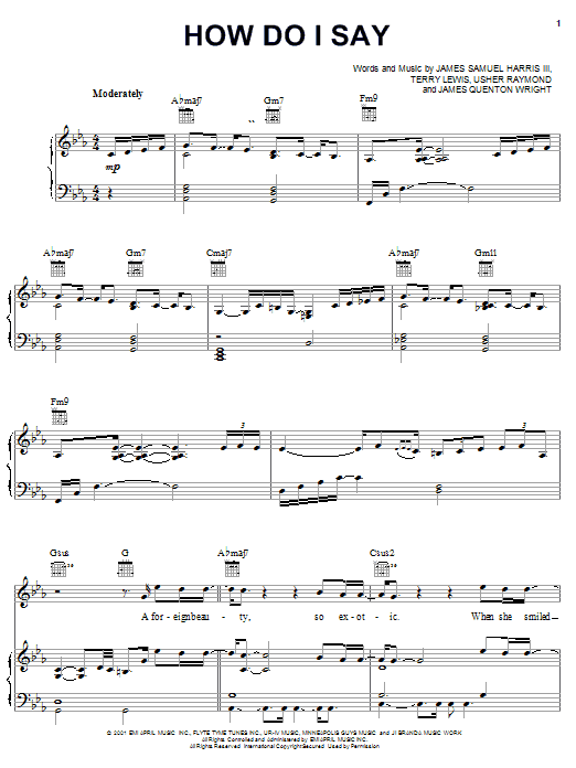 Usher How Do I Say Sheet Music Notes & Chords for Piano, Vocal & Guitar (Right-Hand Melody) - Download or Print PDF