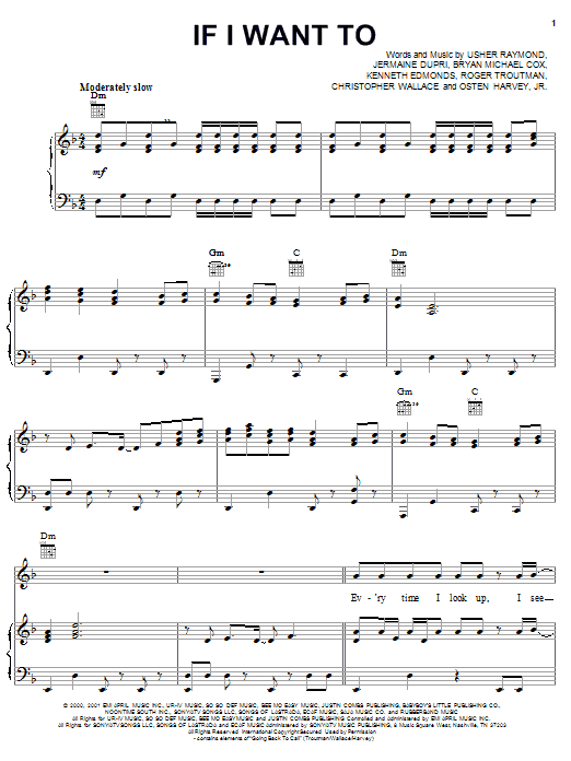 Usher If I Want To Sheet Music Notes & Chords for Piano, Vocal & Guitar (Right-Hand Melody) - Download or Print PDF