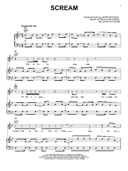 Usher Scream Sheet Music Notes & Chords for Piano, Vocal & Guitar (Right-Hand Melody) - Download or Print PDF