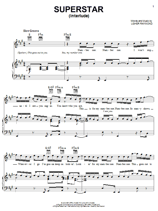Usher Superstar (Interlude) Sheet Music Notes & Chords for Piano, Vocal & Guitar (Right-Hand Melody) - Download or Print PDF