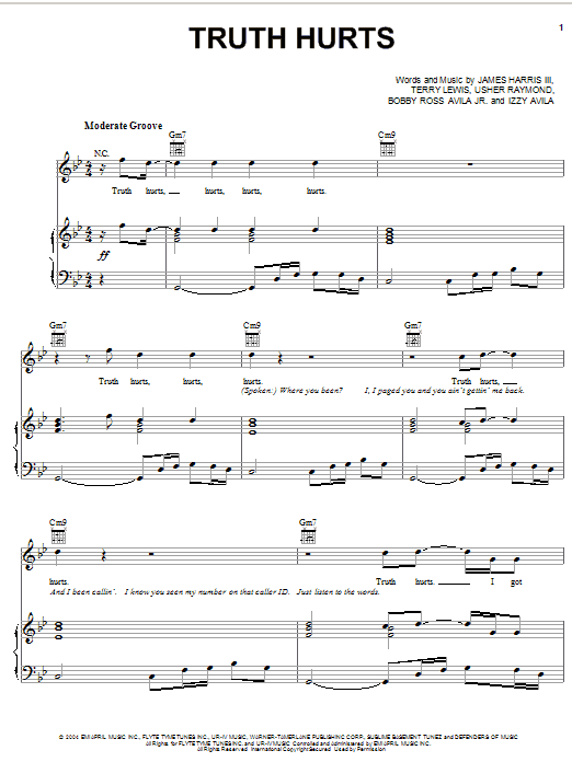 Usher Truth Hurts Sheet Music Notes & Chords for Piano, Vocal & Guitar (Right-Hand Melody) - Download or Print PDF