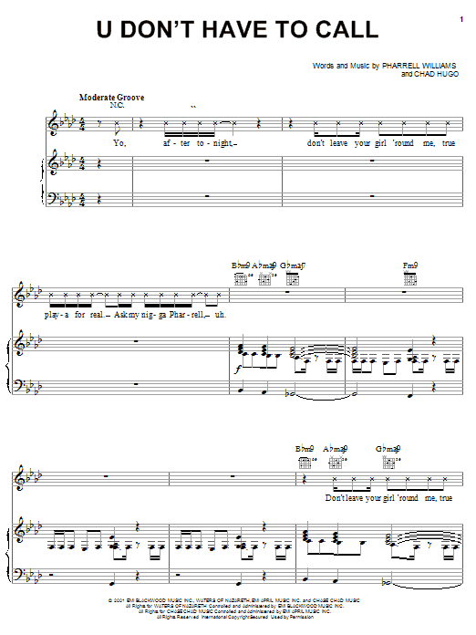 Usher U Don't Have To Call Sheet Music Notes & Chords for Piano, Vocal & Guitar (Right-Hand Melody) - Download or Print PDF