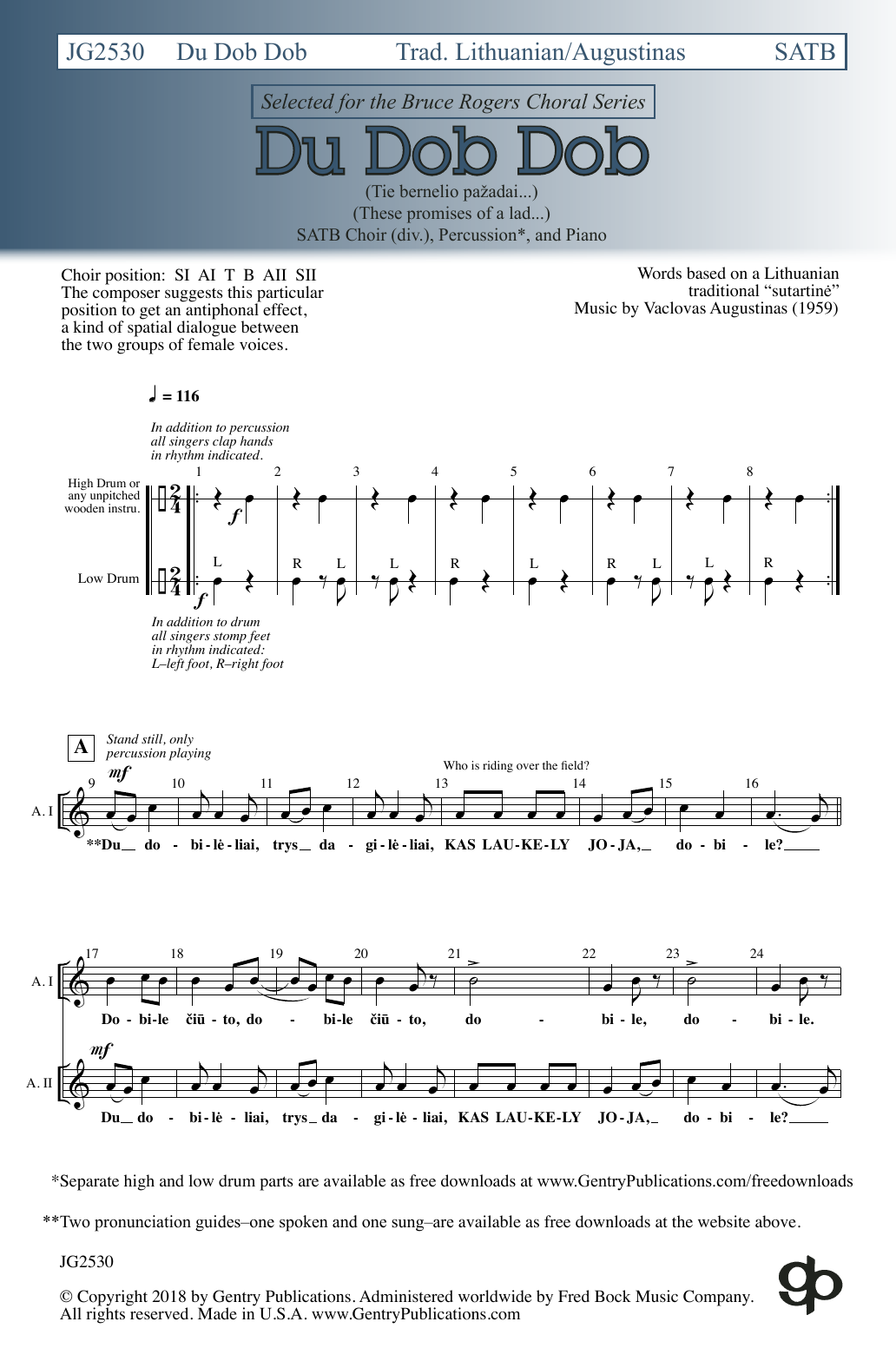 Vaclovas Augustinas Du Dob Dob Sheet Music Notes & Chords for SATB Choir - Download or Print PDF
