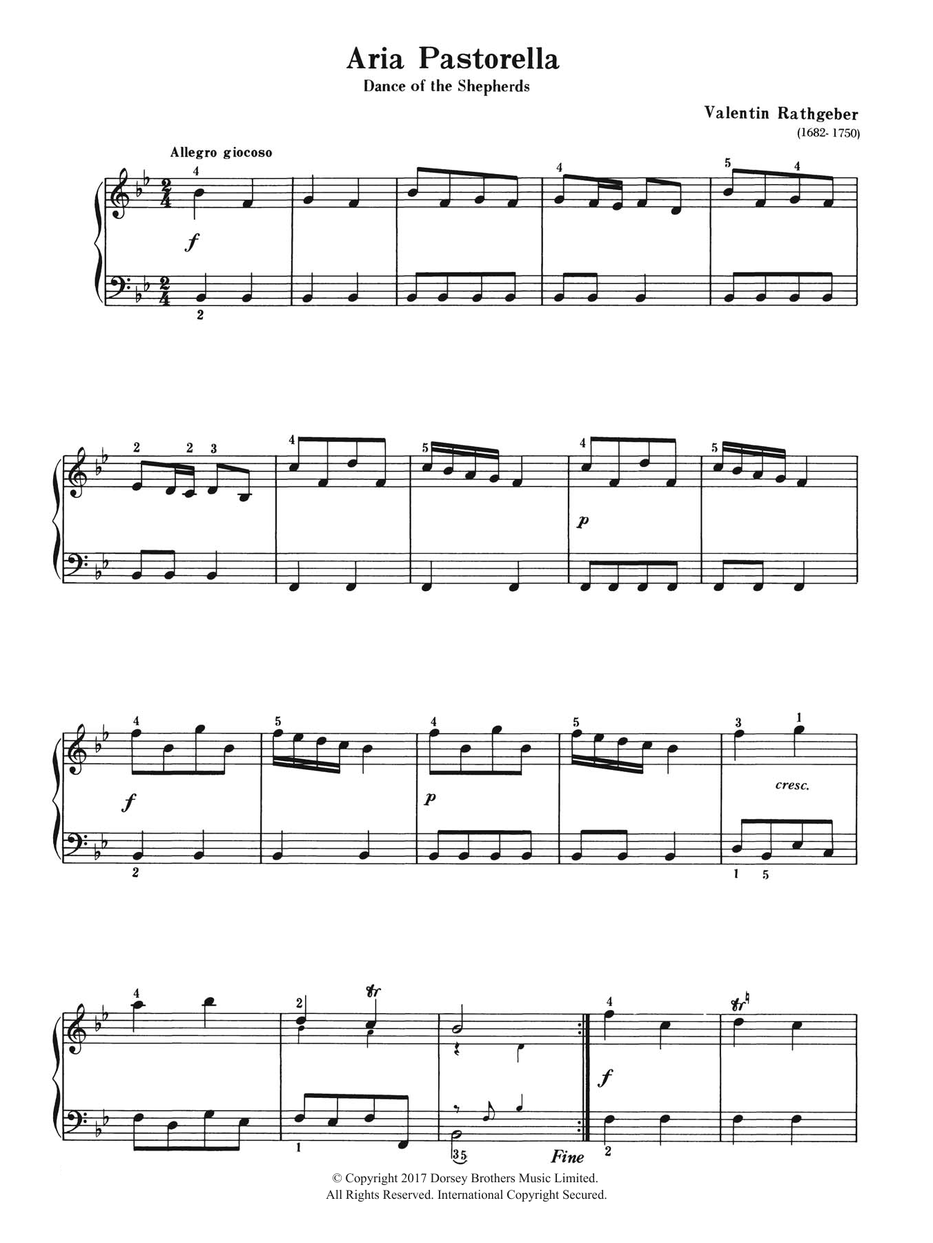 Valentin Rathgeber Aria Pastorella (Dance of the Shepherds) Sheet Music Notes & Chords for Piano - Download or Print PDF