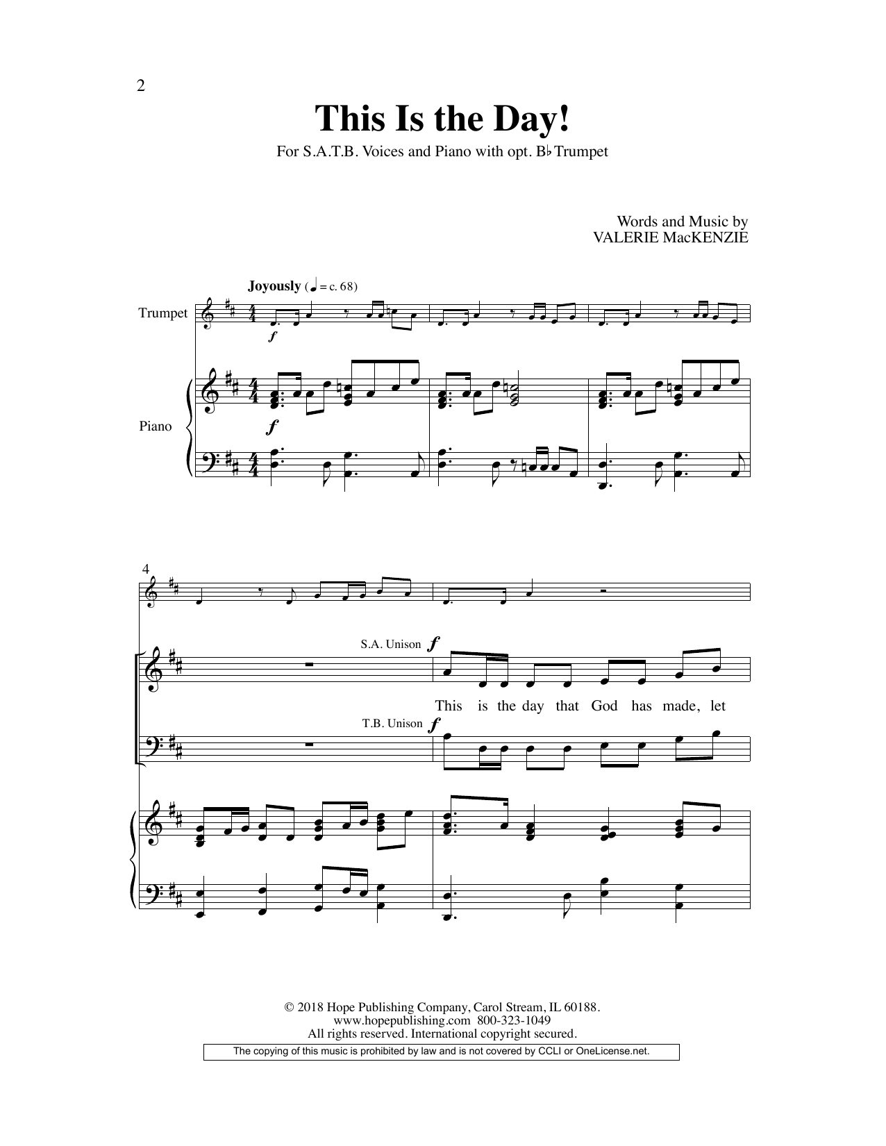Valerie MacKenzie This Is the Day! Sheet Music Notes & Chords for Choral - Download or Print PDF