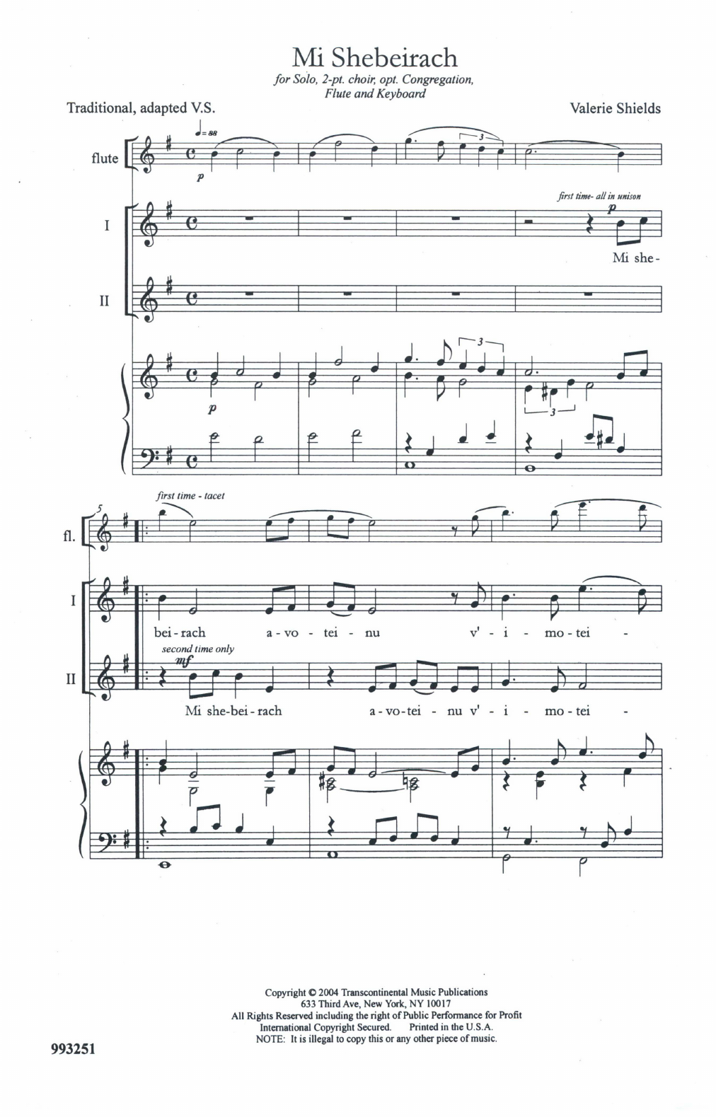 Valerie Shields Mi Shebeirach Sheet Music Notes & Chords for 2-Part Choir - Download or Print PDF