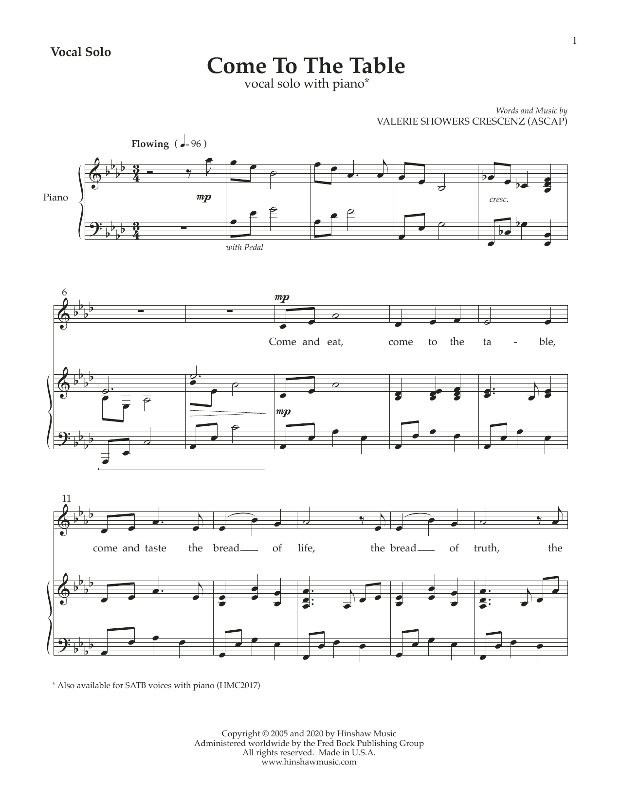 Valerie Showers Crescenz Come to the Table Sheet Music Notes & Chords for Piano & Vocal - Download or Print PDF