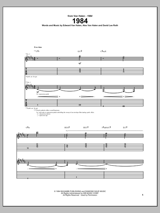 Van Halen 1984 Sheet Music Notes & Chords for Guitar Tab - Download or Print PDF