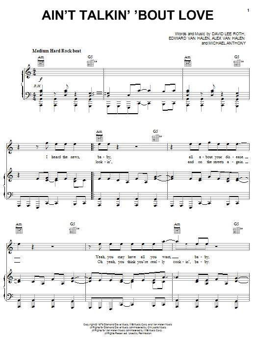 Van Halen Ain't Talkin' 'Bout Love Sheet Music Notes & Chords for Easy Guitar Tab - Download or Print PDF