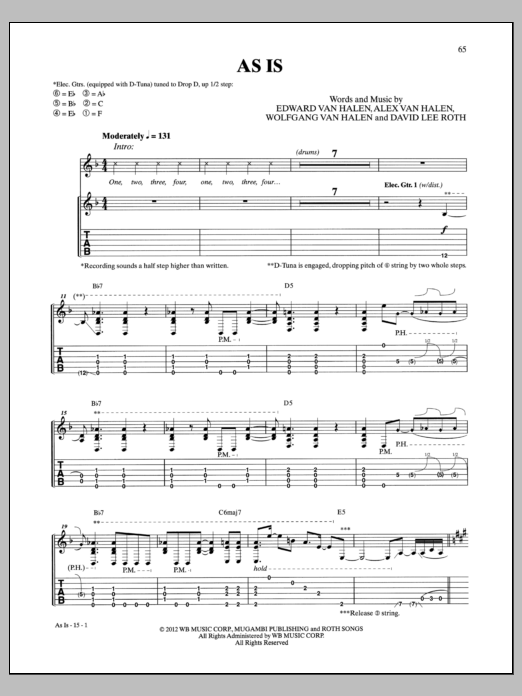 Van Halen As Is Sheet Music Notes & Chords for Guitar Tab - Download or Print PDF