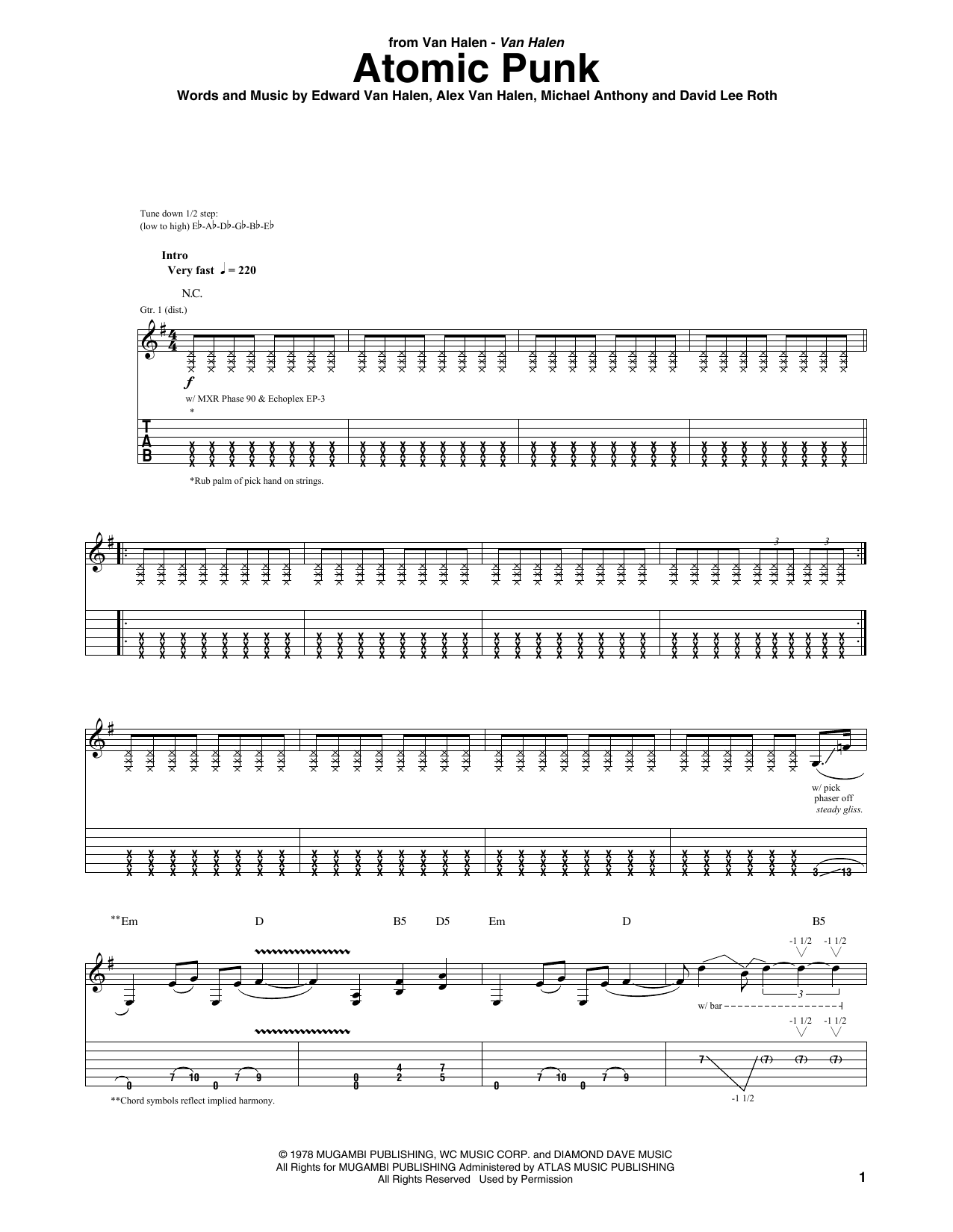 Van Halen Atomic Punk Sheet Music Notes & Chords for Guitar Tab - Download or Print PDF