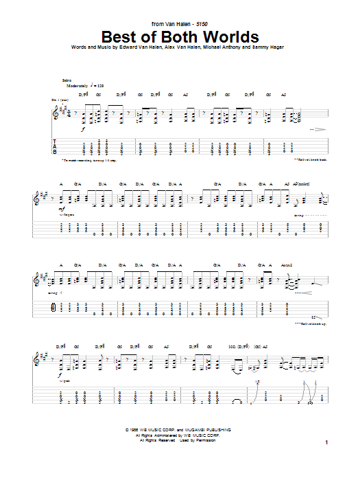 Van Halen Best Of Both Worlds Sheet Music Notes & Chords for Guitar Tab Play-Along - Download or Print PDF