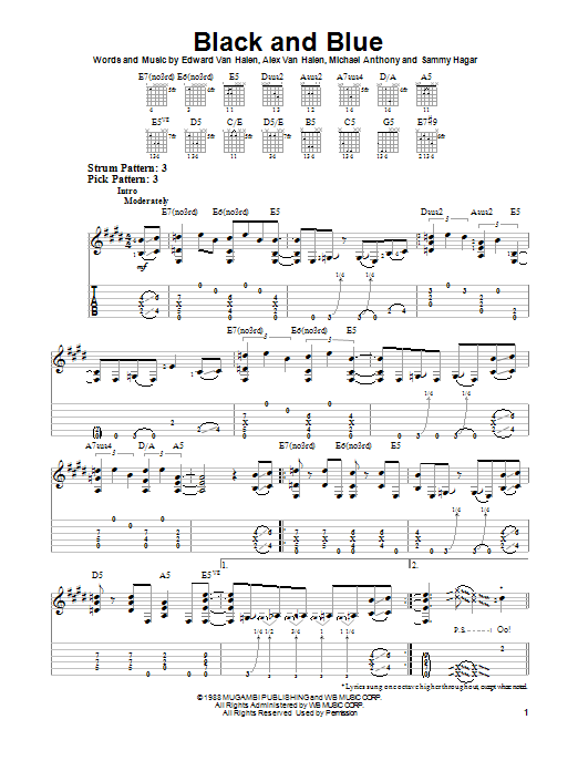 Van Halen Black And Blue Sheet Music Notes & Chords for Easy Guitar - Download or Print PDF