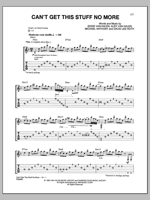 Van Halen Can't Get This Stuff No More Sheet Music Notes & Chords for Guitar Tab - Download or Print PDF