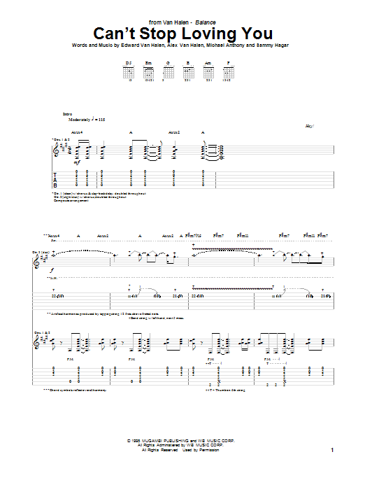 Van Halen Can't Stop Loving You Sheet Music Notes & Chords for Guitar Tab Play-Along - Download or Print PDF