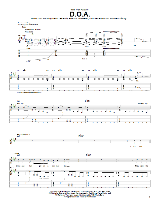 Van Halen D.O.A. Sheet Music Notes & Chords for Guitar Tab - Download or Print PDF