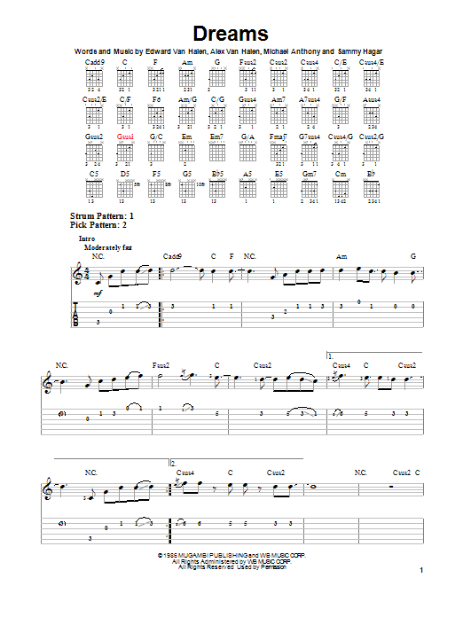 Van Halen Dreams Sheet Music Notes & Chords for Easy Guitar Tab - Download or Print PDF