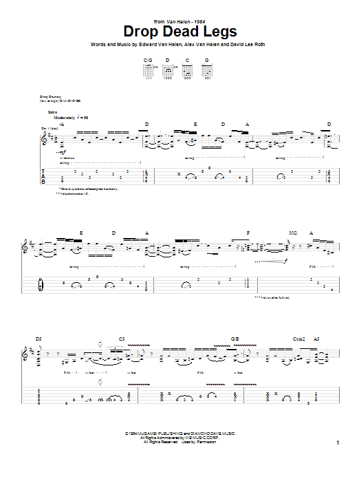 Van Halen Drop Dead Legs Sheet Music Notes & Chords for Guitar Tab Play-Along - Download or Print PDF