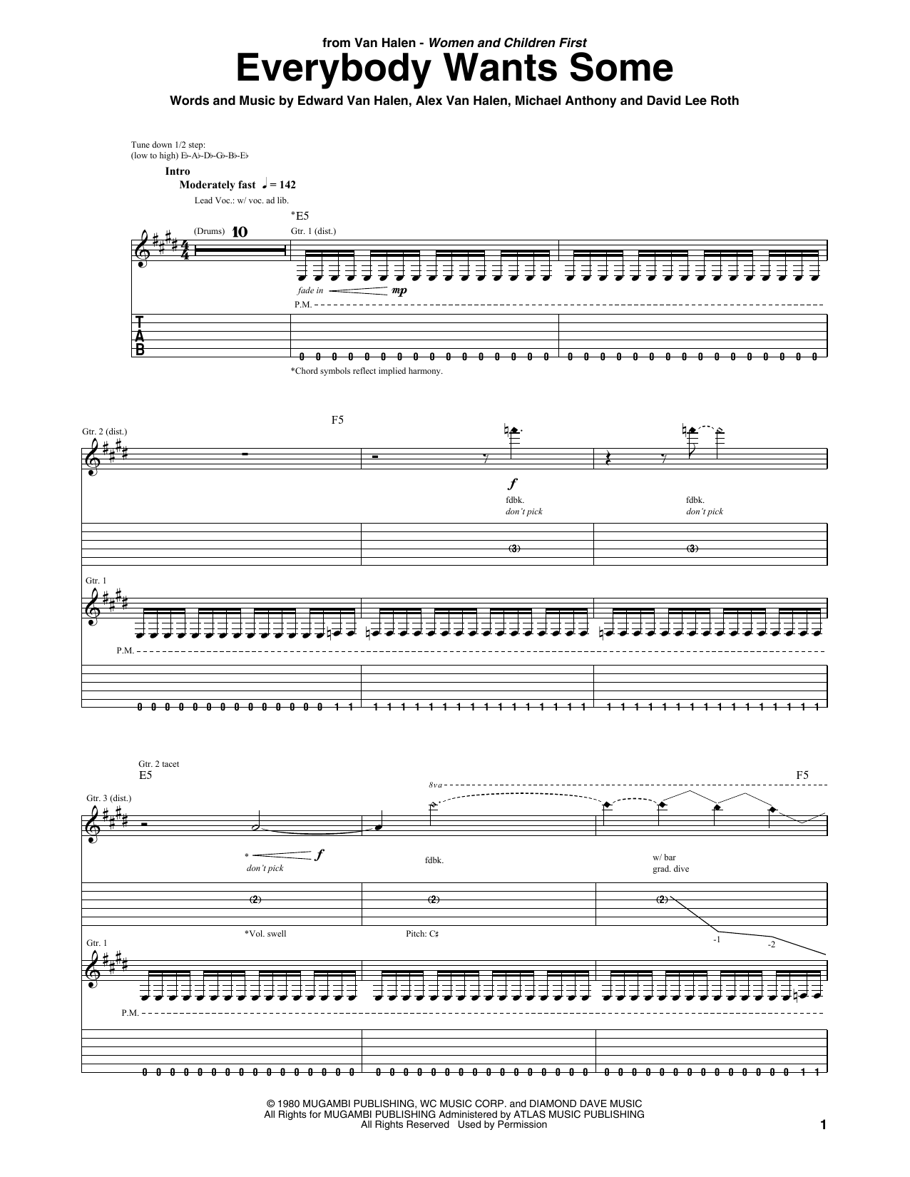 Van Halen Everybody Wants Some Sheet Music Notes & Chords for Guitar Tab - Download or Print PDF
