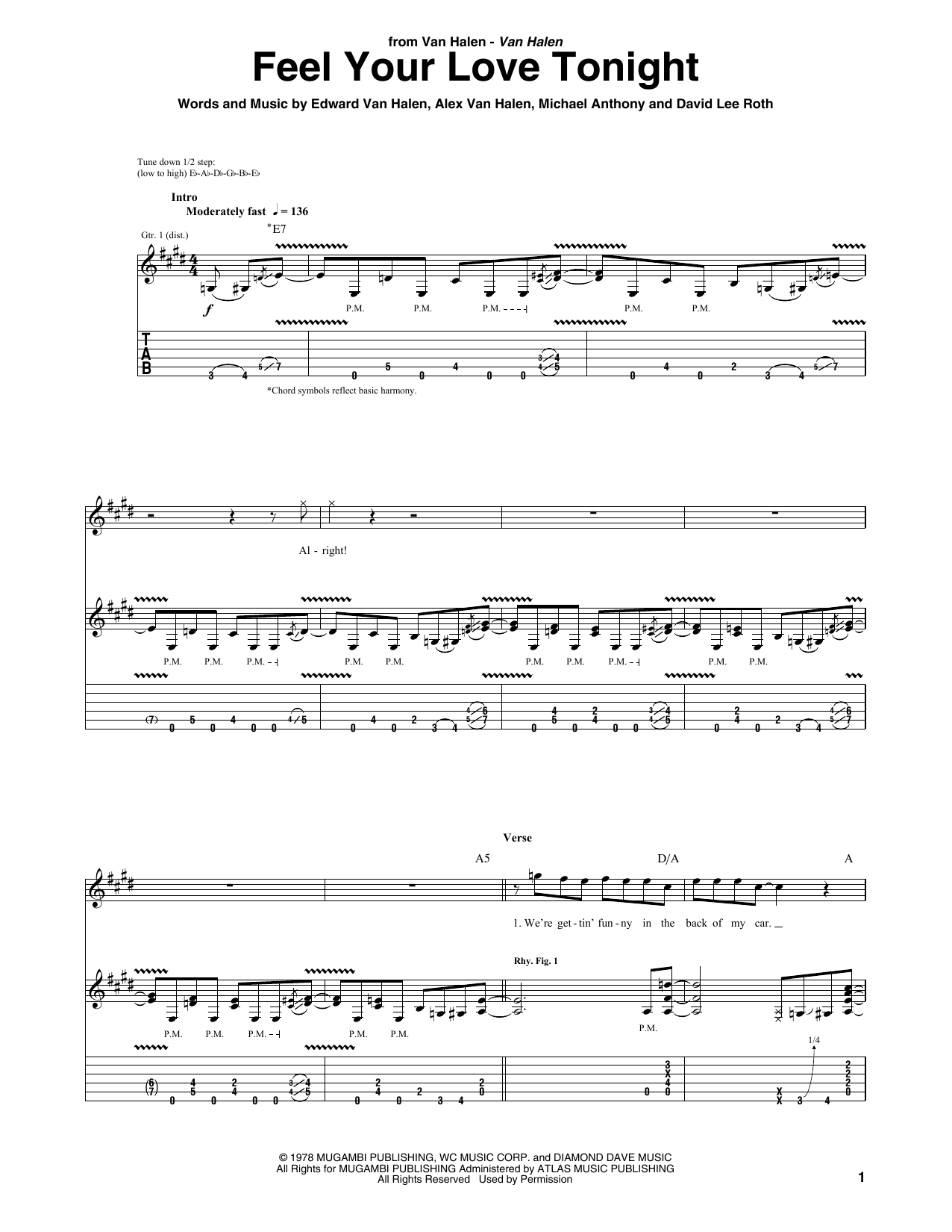 Van Halen Feel Your Love Tonight Sheet Music Notes & Chords for Guitar Tab - Download or Print PDF