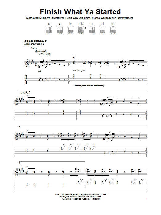 Van Halen Finish What Ya Started Sheet Music Notes & Chords for Guitar Tab Play-Along - Download or Print PDF
