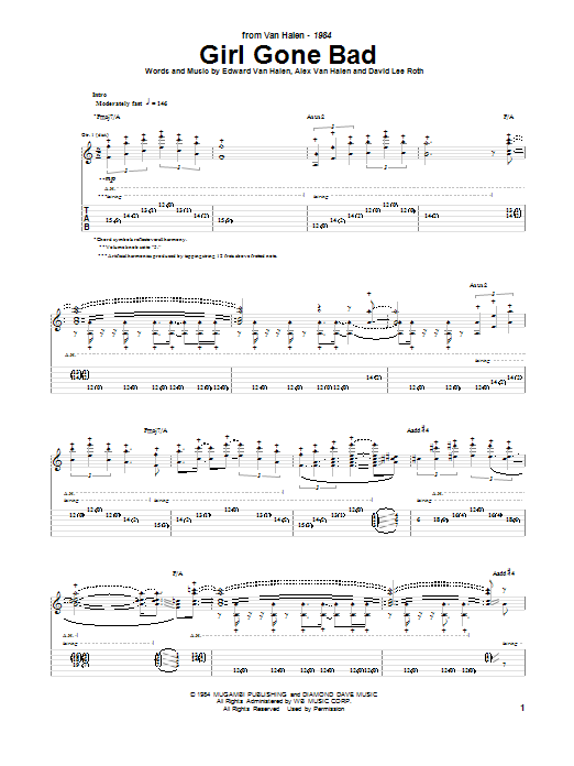 Van Halen Girl Gone Bad Sheet Music Notes & Chords for Guitar Tab - Download or Print PDF