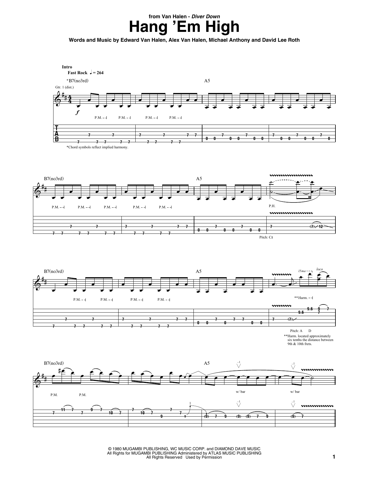 Van Halen Hang 'Em High Sheet Music Notes & Chords for Guitar Tab - Download or Print PDF