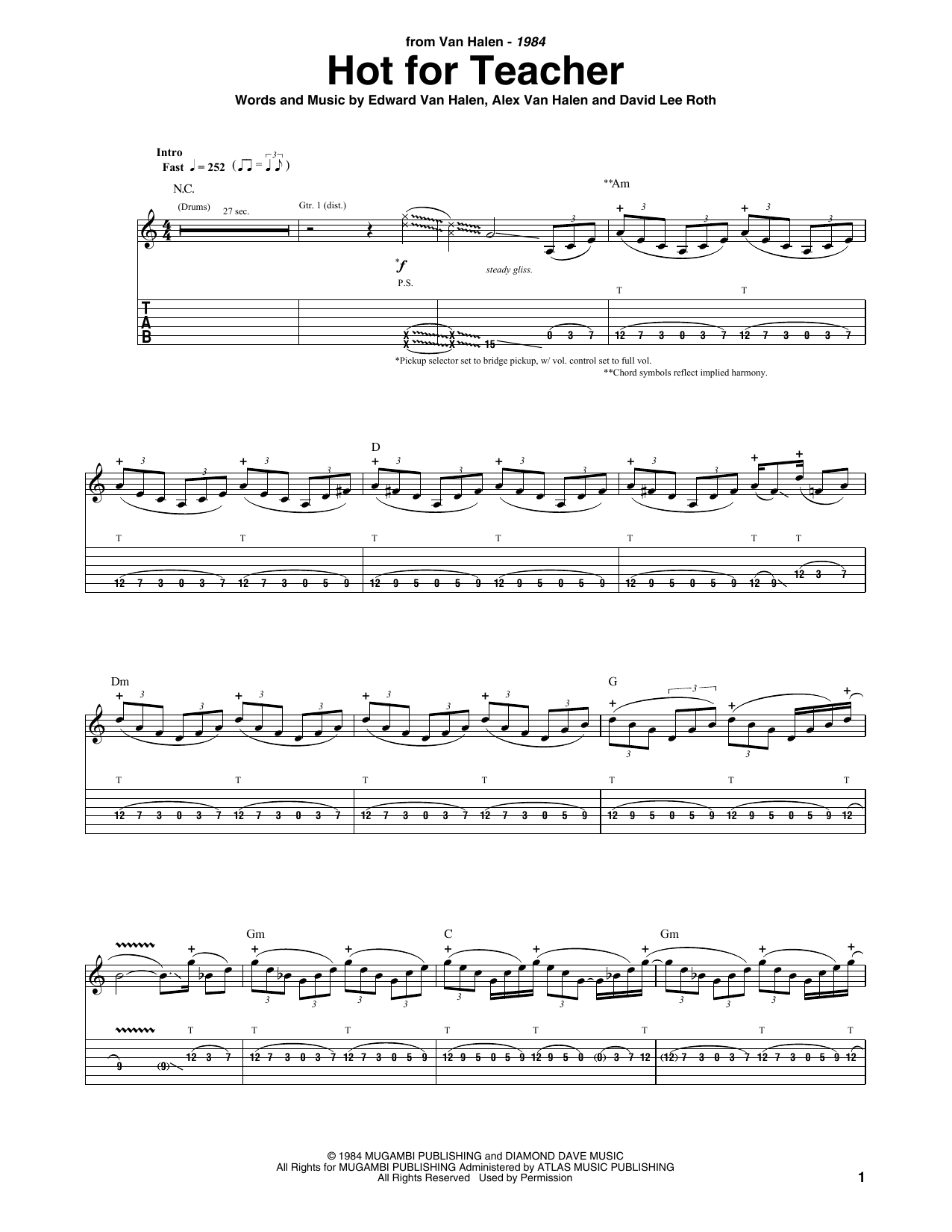 Van Halen Hot For Teacher Sheet Music Notes & Chords for Easy Guitar Tab - Download or Print PDF