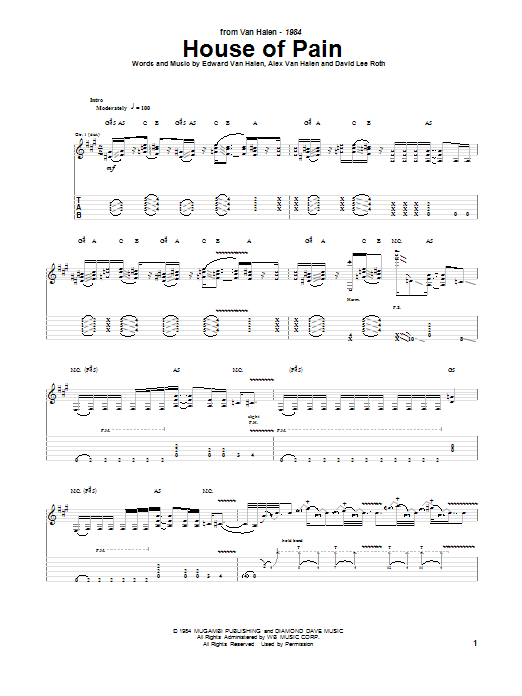 Van Halen House Of Pain Sheet Music Notes & Chords for Guitar Tab - Download or Print PDF