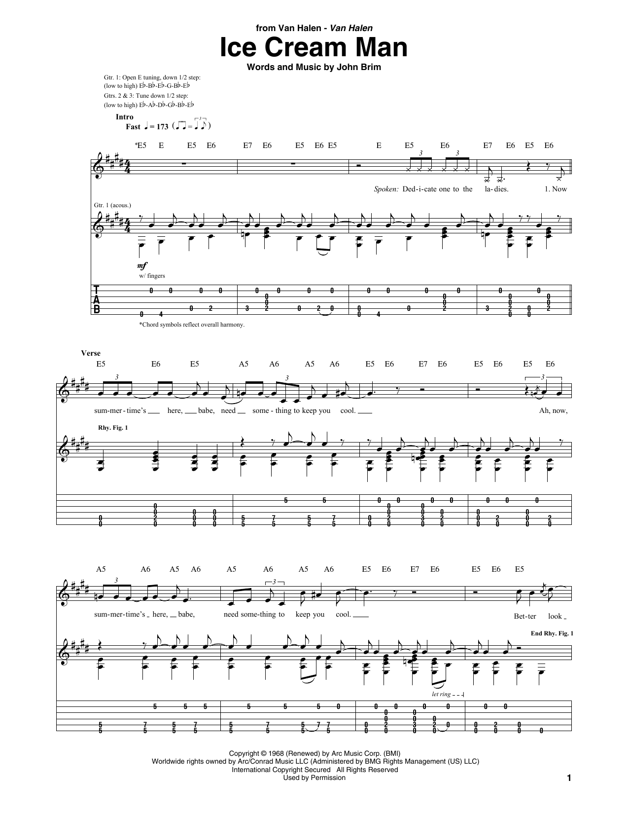 Van Halen Ice Cream Man Sheet Music Notes & Chords for Piano, Vocal & Guitar Chords (Right-Hand Melody) - Download or Print PDF