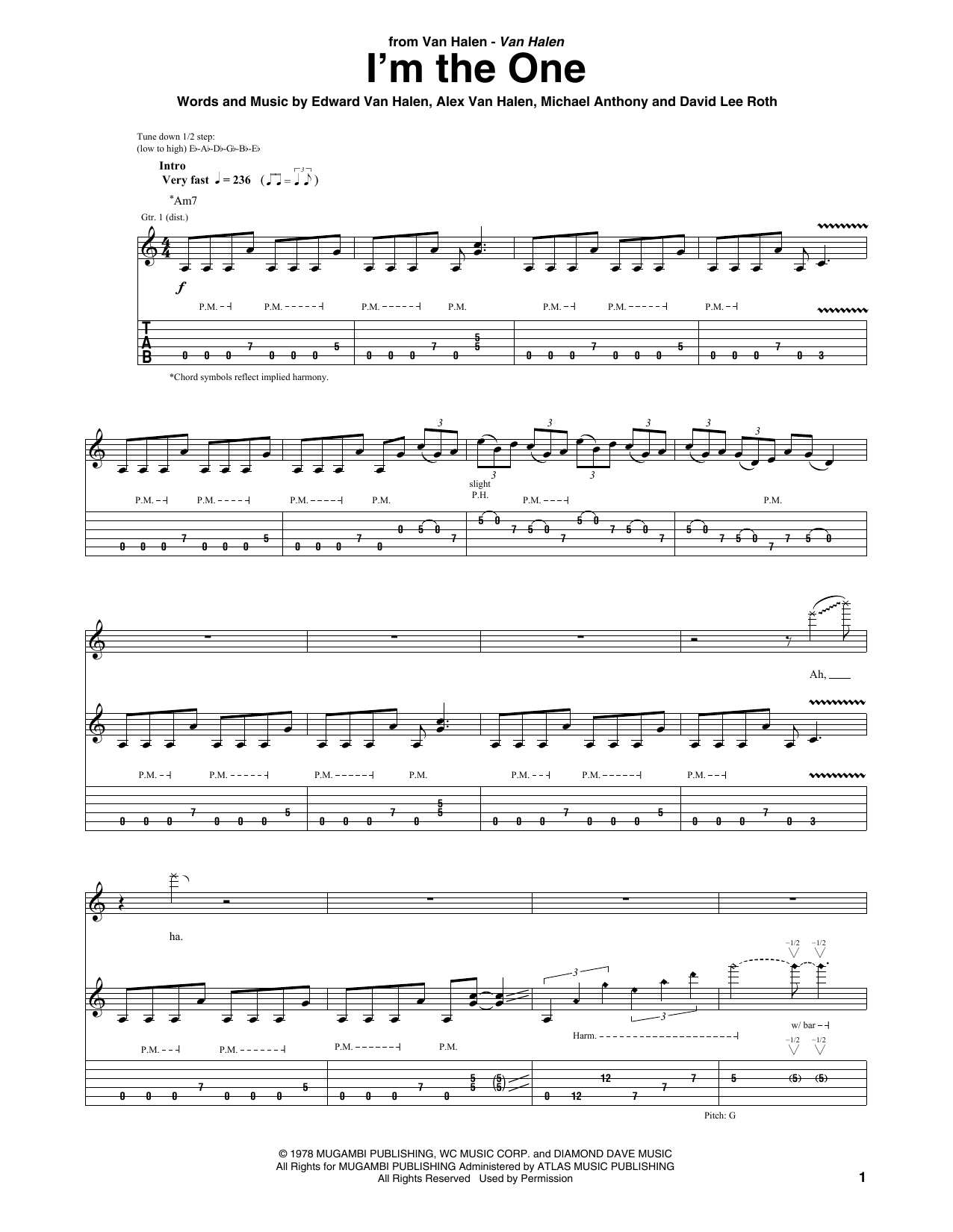 Van Halen I'm The One Sheet Music Notes & Chords for Guitar Tab (Single Guitar) - Download or Print PDF
