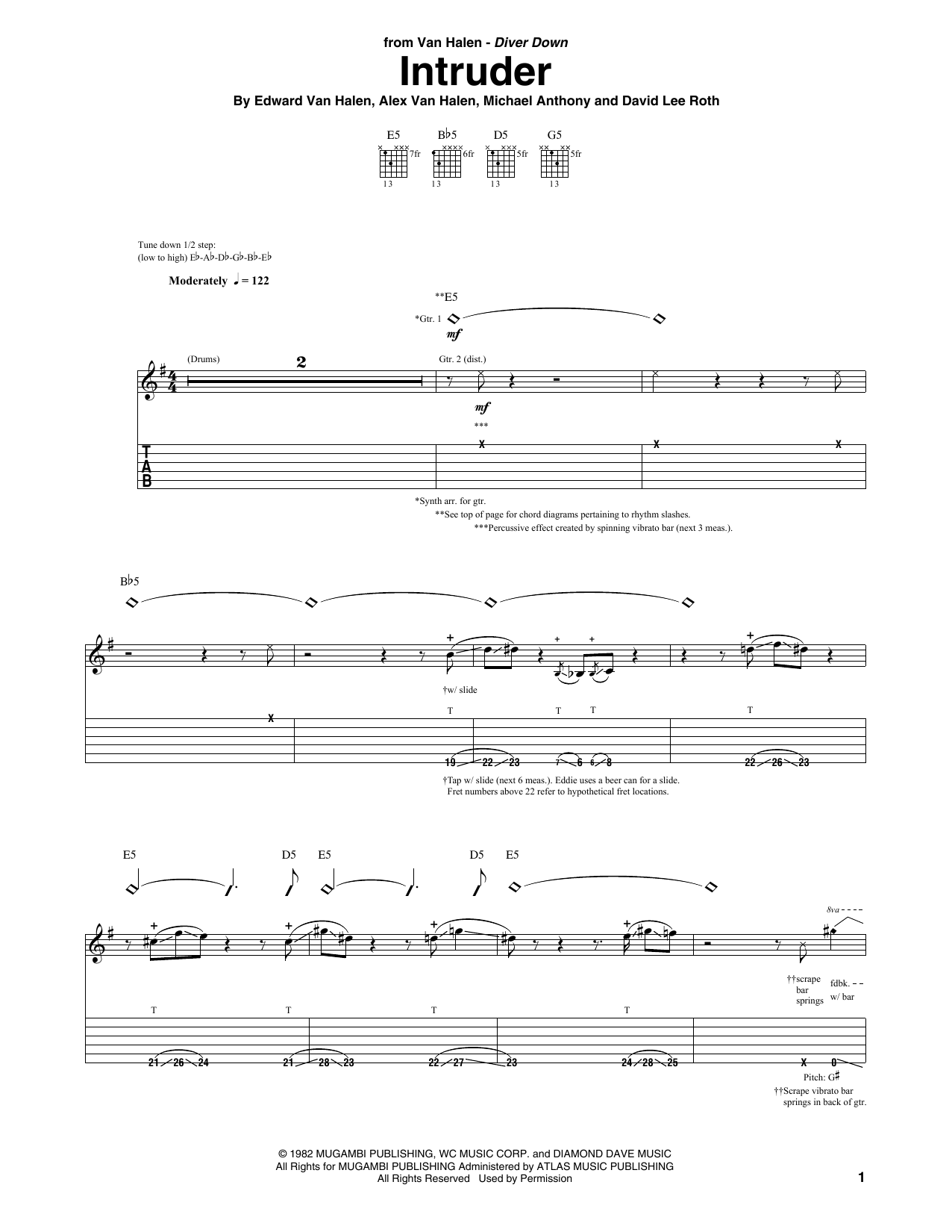 Van Halen Intruder Sheet Music Notes & Chords for Guitar Tab - Download or Print PDF
