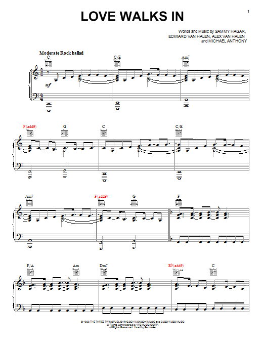 Van Halen Love Walks In Sheet Music Notes & Chords for Easy Piano - Download or Print PDF