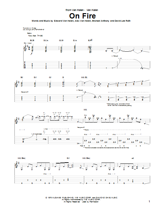 Van Halen On Fire Sheet Music Notes & Chords for Guitar Tab - Download or Print PDF