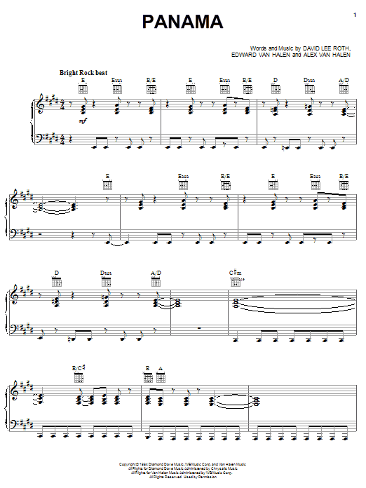 Van Halen Panama Sheet Music Notes & Chords for Piano, Vocal & Guitar (Right-Hand Melody) - Download or Print PDF