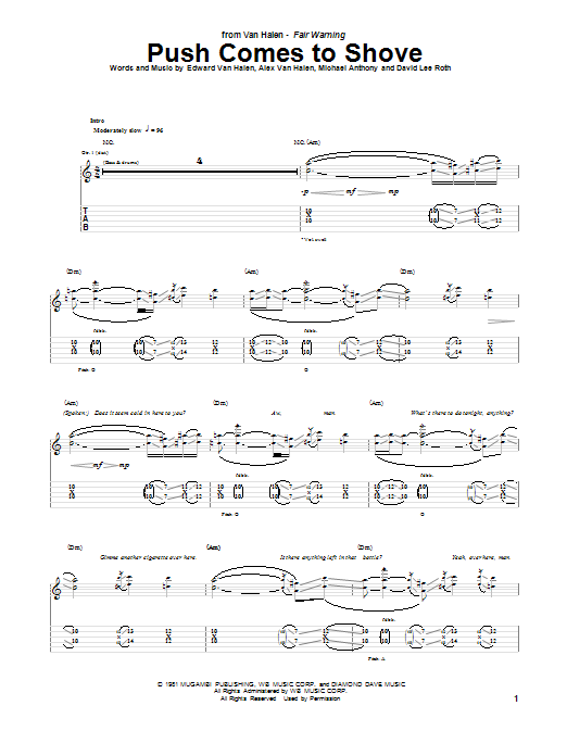 Van Halen Push Comes To Shove Sheet Music Notes & Chords for Guitar Tab - Download or Print PDF
