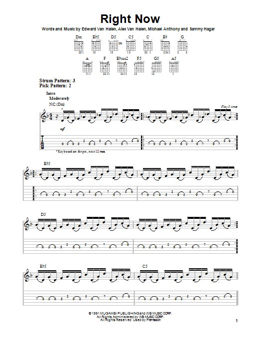 Van Halen Right Now Sheet Music Notes & Chords for Guitar Tab Play-Along - Download or Print PDF