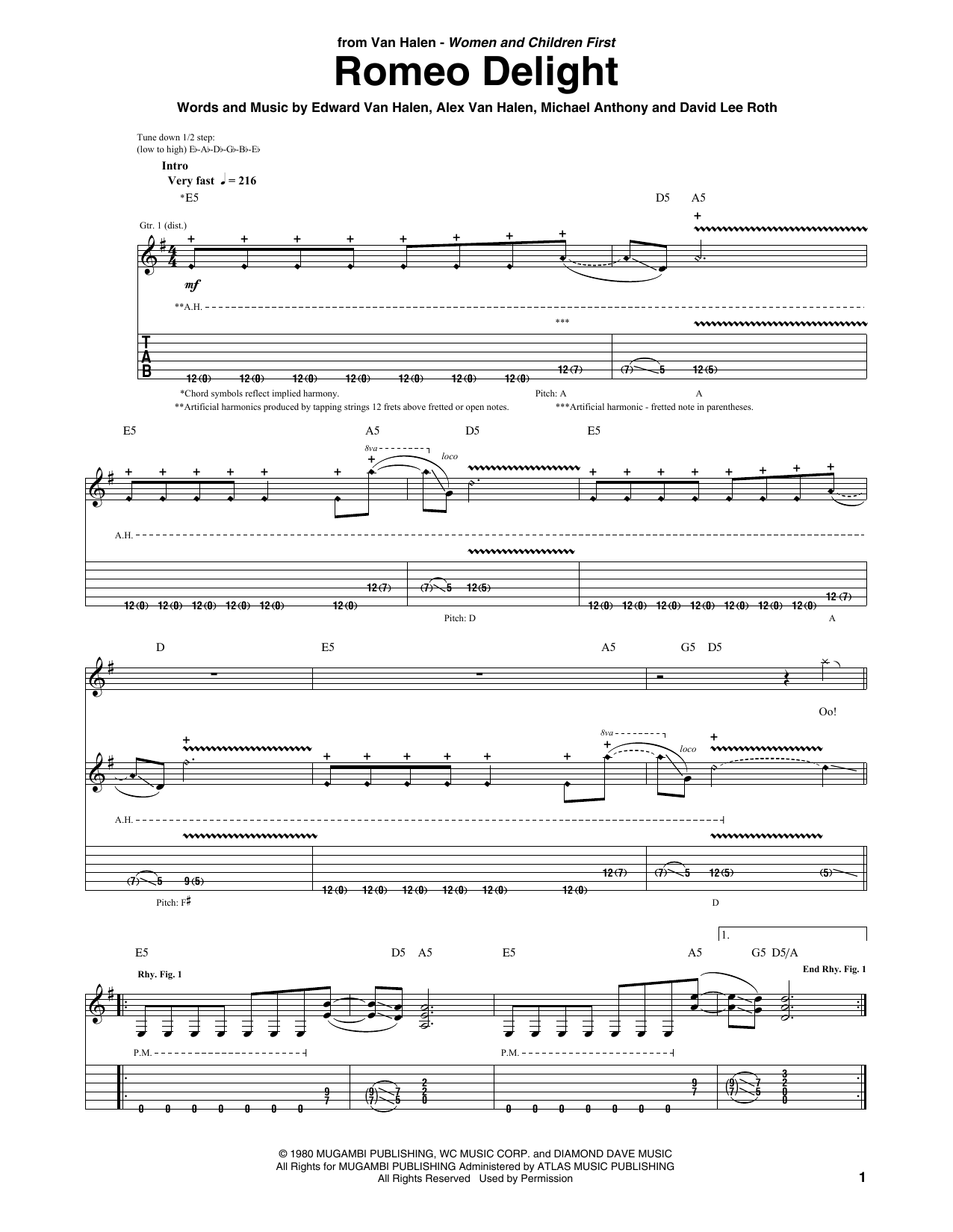 Van Halen Romeo Delight Sheet Music Notes & Chords for Guitar Tab - Download or Print PDF