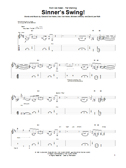 Van Halen Sinner's Swing! Sheet Music Notes & Chords for Guitar Tab - Download or Print PDF