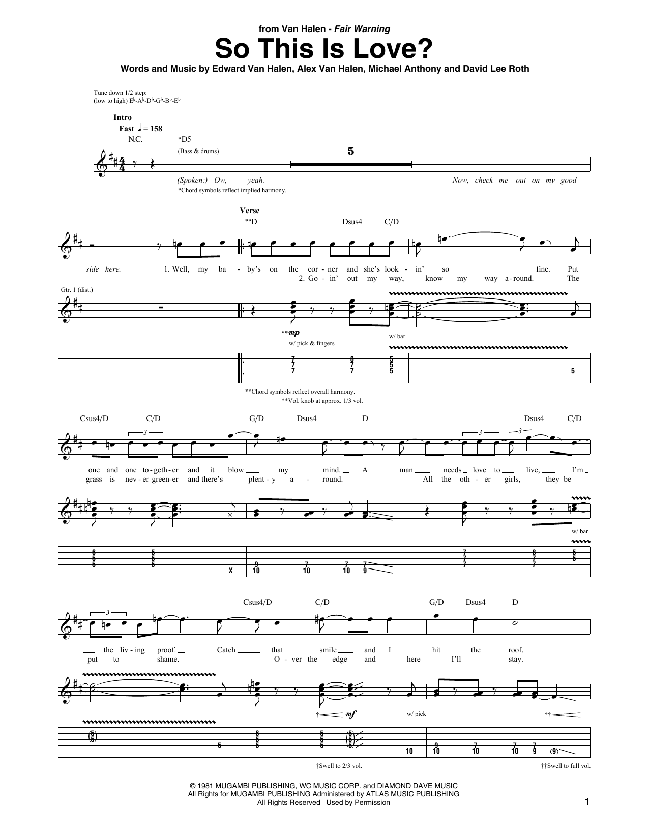 Van Halen So This Is Love? Sheet Music Notes & Chords for Guitar Tab - Download or Print PDF