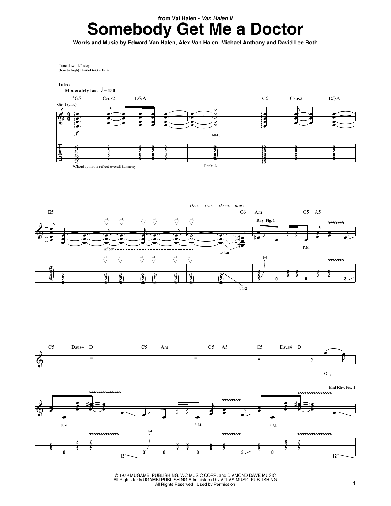 Van Halen Somebody Get Me A Doctor Sheet Music Notes & Chords for Guitar Tab Play-Along - Download or Print PDF