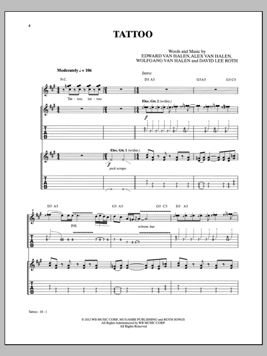 Van Halen Tattoo Sheet Music Notes & Chords for Guitar Tab - Download or Print PDF