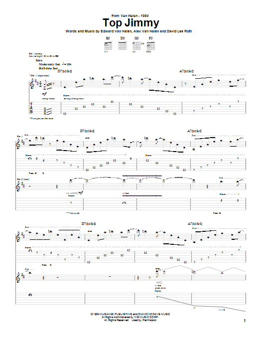 Van Halen Top Jimmy Sheet Music Notes & Chords for Guitar Tab - Download or Print PDF