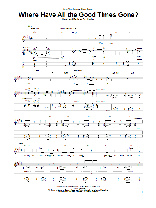 Van Halen Where Have All The Good Times Gone? Sheet Music Notes & Chords for Guitar Tab - Download or Print PDF