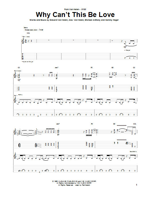 Van Halen Why Can't This Be Love Sheet Music Notes & Chords for Guitar Tab Play-Along - Download or Print PDF