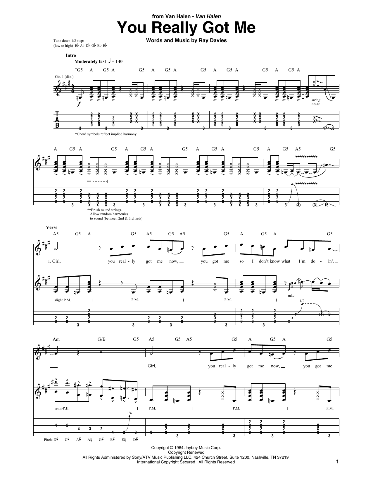 Van Halen You Really Got Me Sheet Music Notes & Chords for Guitar Tab - Download or Print PDF