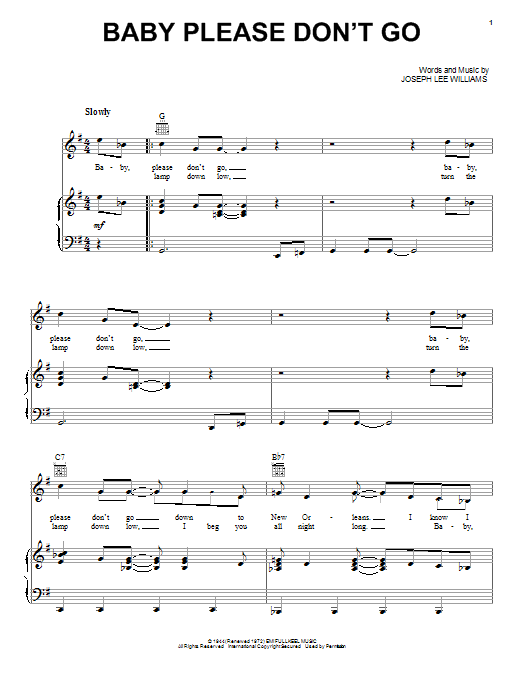 Van Morrison Baby Please Don't Go Sheet Music Notes & Chords for Piano, Vocal & Guitar (Right-Hand Melody) - Download or Print PDF