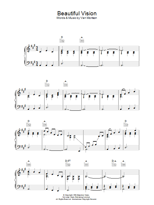 Van Morrison Beautiful Vision Sheet Music Notes & Chords for Piano, Vocal & Guitar - Download or Print PDF