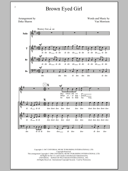Van Morrison Brown Eyed Girl (arr. Deke Sharon) Sheet Music Notes & Chords for TTBB - Download or Print PDF