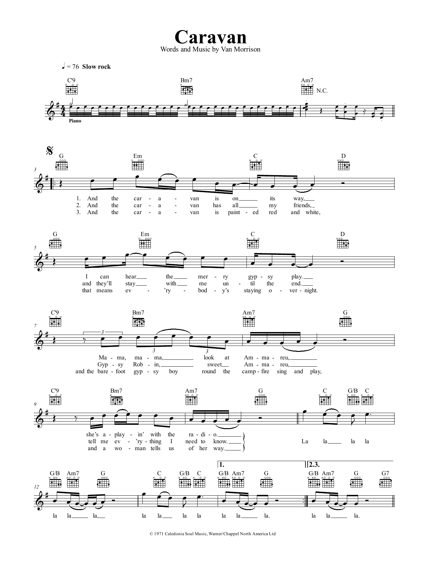 Van Morrison Caravan Sheet Music Notes & Chords for Lead Sheet / Fake Book - Download or Print PDF
